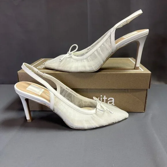 Dolce Vita ‘Yela’ White Tulle Pointed-Toe Slingback Heel Pumps - Picture 2 of 16